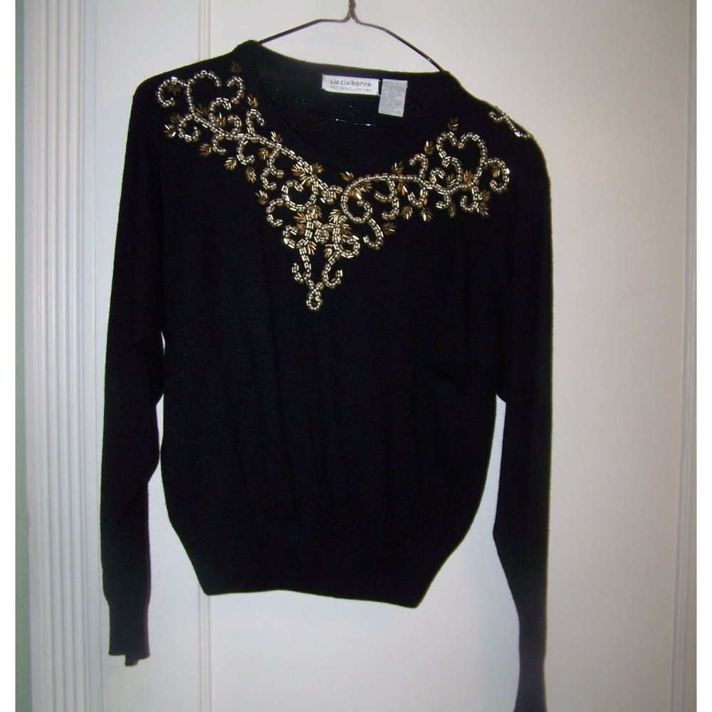 Liz Claiborne Sweater Lambswool Beaded Top P NWT